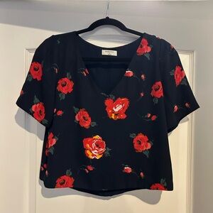 Babaton Black and Red Floral Blouse